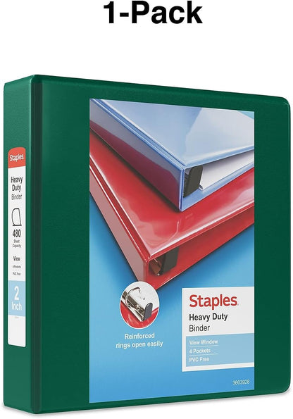 Staples Heavy-Duty 2-Inch D-Ring View Binder, Reinforced Spine, Holds Up to 450 Sheets, Gray, for Office & School