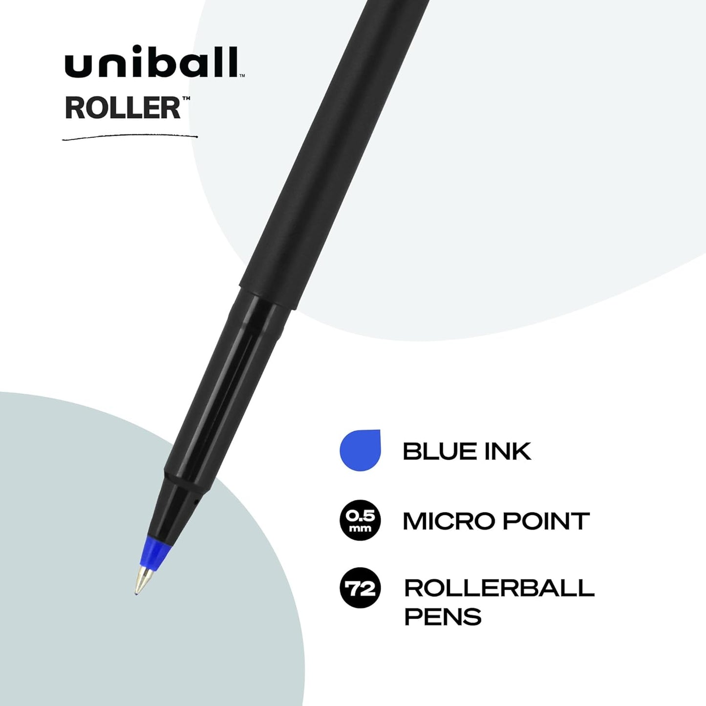uniball Roller Rollerball Pens, Micro Point (0.5mm), Blue, 12 Pack