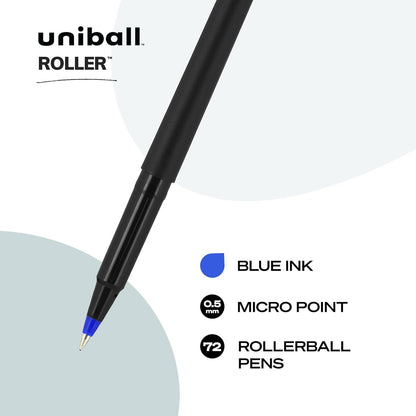 uniball Roller Rollerball Pens, Micro Point (0.5mm), Blue, 12 Pack
