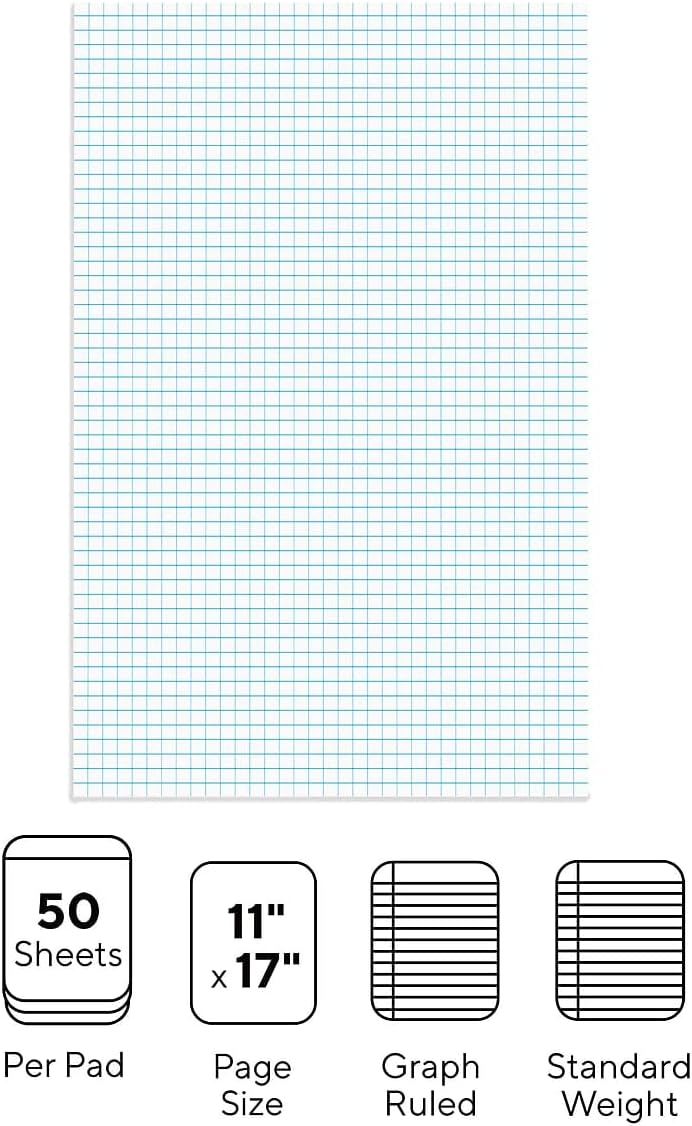 STAPLES Graph Pad, 11” x 17”, Graph Ruled, White, 50 Sheets/Pad
