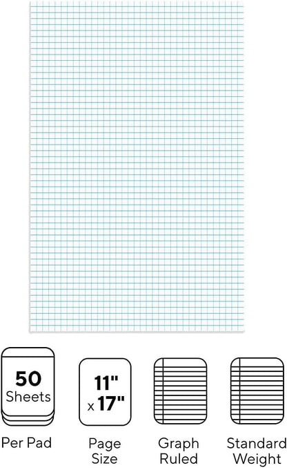 STAPLES Graph Pad, 11” x 17”, Graph Ruled, White, 50 Sheets/Pad