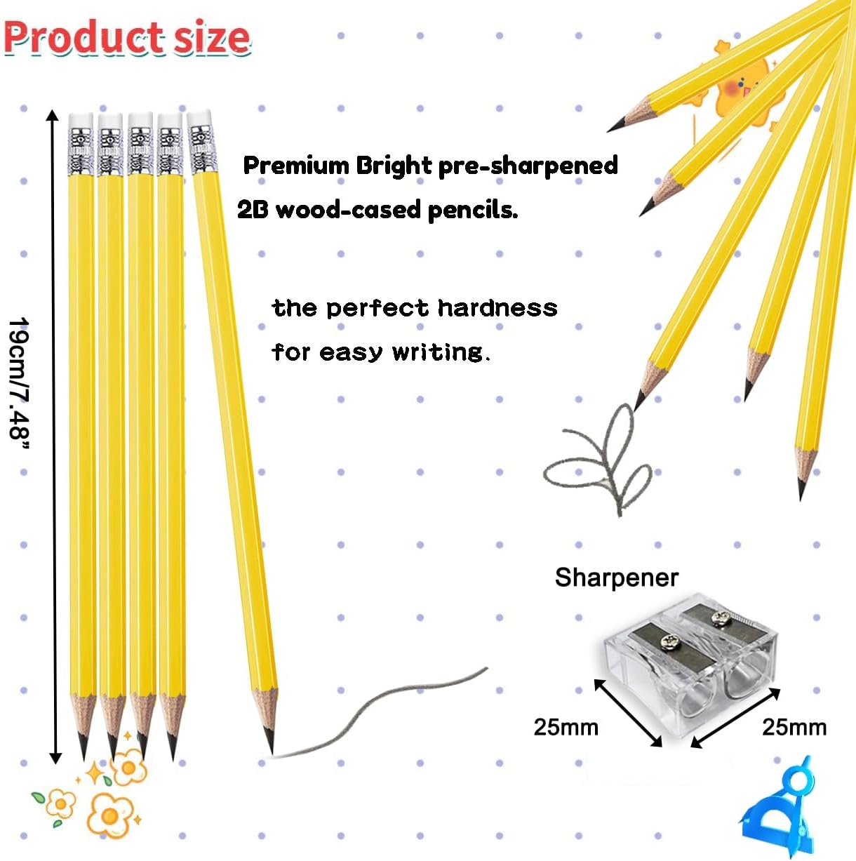 Adhere 25pcs Woodcase Pencils with Eraser Premium Pre-Sharpened Hexagon Graphite 2B pencils ideal for home, office writing including a Free Sharpener(Pink・25pcs)