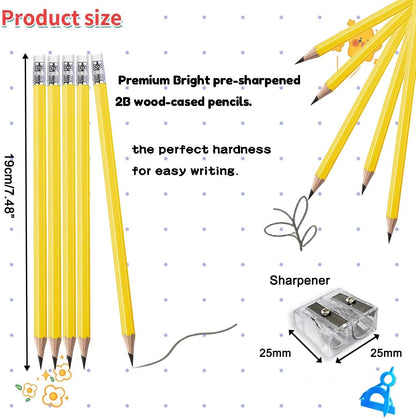 Adhere 25pcs Woodcase Pencils with Eraser Premium Pre-Sharpened Hexagon Graphite 2B pencils ideal for home, office writing including a Free Sharpener(Pink・25pcs)
