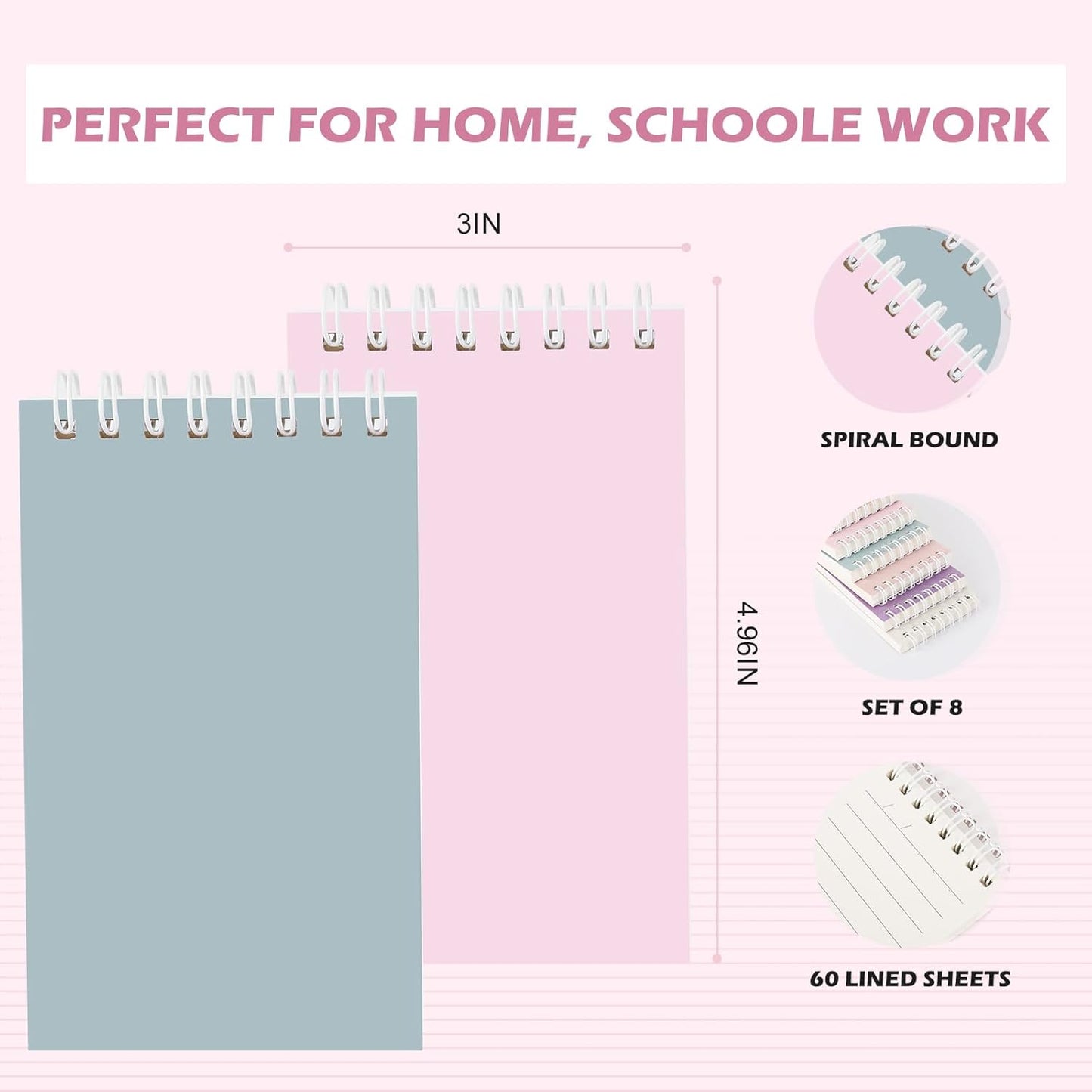 Ddaowanx Small Notebooks,3x5 Pocket Spiral Notepads With Lined Pages - The Perfect Little Mini Notebook to Stay Organized and Boost Productivity at Work or School (8, Cute Colors)