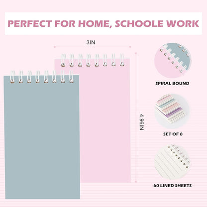 Ddaowanx Small Notebooks,3x5 Pocket Spiral Notepads With Lined Pages - The Perfect Little Mini Notebook to Stay Organized and Boost Productivity at Work or School (8, Cute Colors)