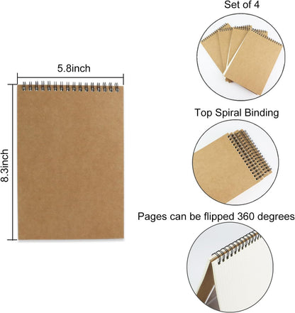 4 Pack Graph Paper Notebook, A5 Top Wirebound Grid Spiral Notebook 5.8" x 8.3",60 Sheets,5mm x 5mm Grid Paper,Grid Notepad for Students, Math, Engineering (Black)