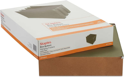 Staples Hanging File Folders, Letter Size, 2" Expansion, 1/5‑Cut Tabs, Standard Green – Durable Everyday Filing, 25‑Pack
