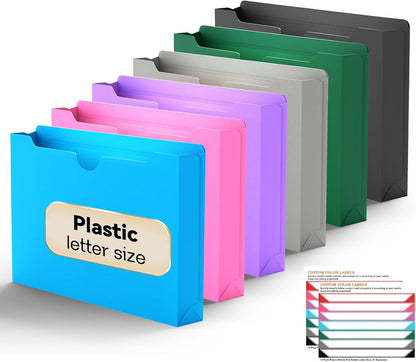 Plastic File Jackets Letter Size,12 Pack Reinforced Manilla File Pocket Folders, Heavy Duty File Folders with Straight Cut Tab,2 Inch Expanding File Folder for Documents,File Pockets
