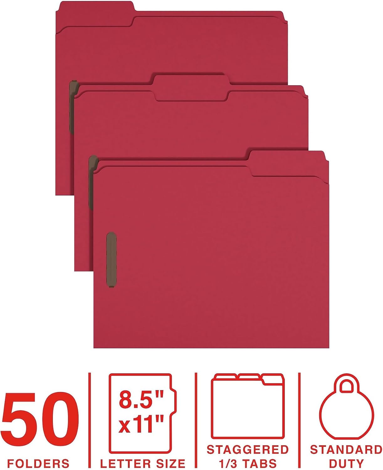 Staples Reinforced Classification Folder, 3/4″ Expansion, Letter Size, Red Pressboard, Durable Construction, 50/Pack