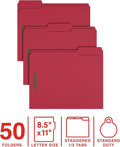 Staples Reinforced Classification Folder, 3/4″ Expansion, Letter Size, Red Pressboard, Durable Construction, 50/Pack