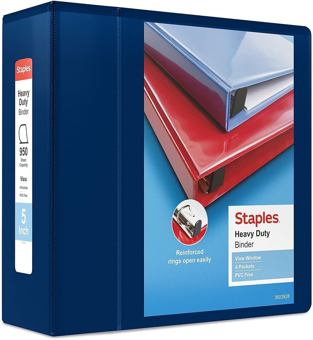 Staples Heavy-Duty 2-Inch D-Ring View Binder, Reinforced Spine, Holds Up to 450 Sheets, Gray, for Office & School