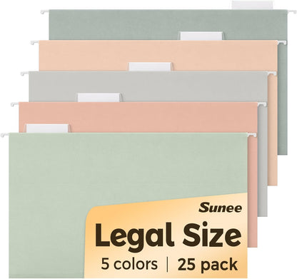 SUNEE Hanging File Folders Legal Size, Black File Folders 25 Pack 1/5-Cut Tabs, Stay Organized for Your Home and Office Bulk File and Documents