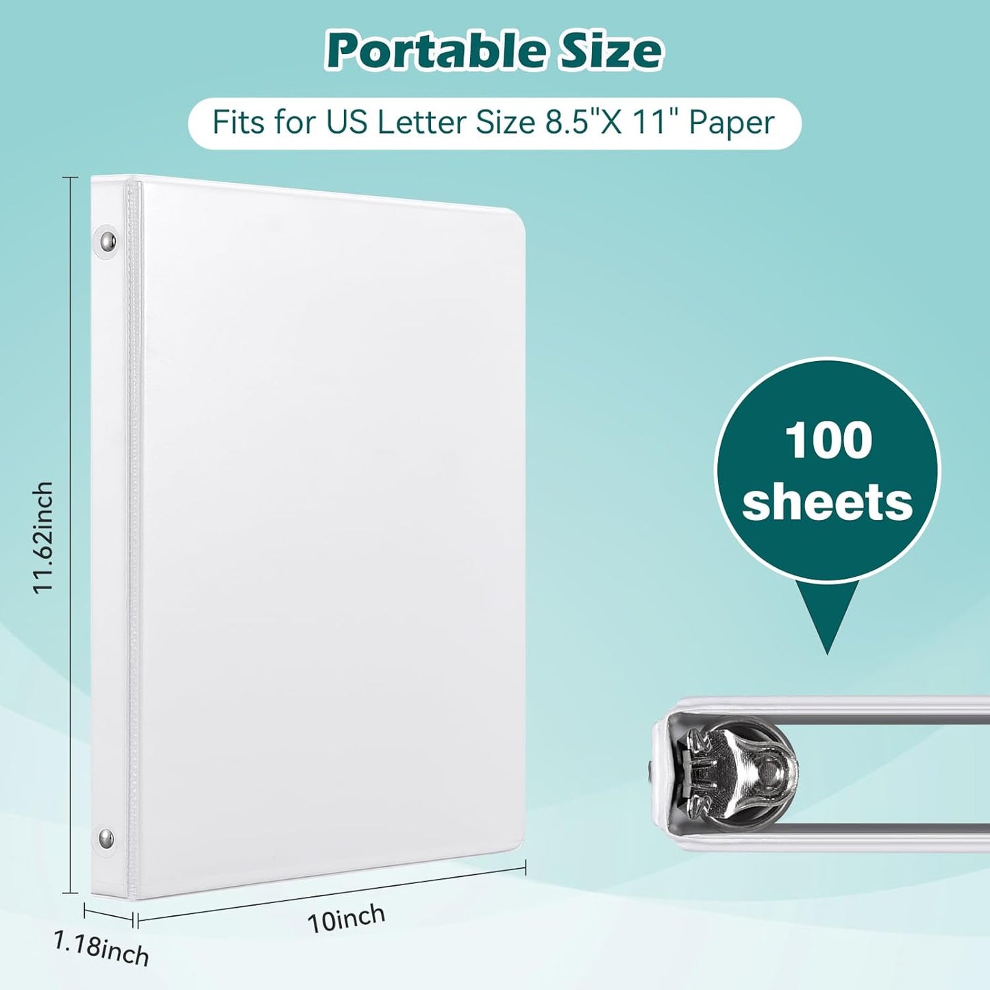 Heture 3 Ring Binder 1 Inch 12 Pack, 1" Clear View with Round Rings, PVC-Free,Holds for 200 Sheets 8.5“ x 11" US Letter Size Paper, Durable White Binders Perfect for Office,School and Home