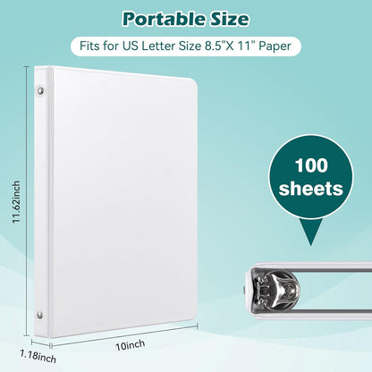 Heture 3 Ring Binder 1 Inch 12 Pack, 1" Clear View with Round Rings, PVC-Free,Holds for 200 Sheets 8.5“ x 11" US Letter Size Paper, Durable White Binders Perfect for Office,School and Home