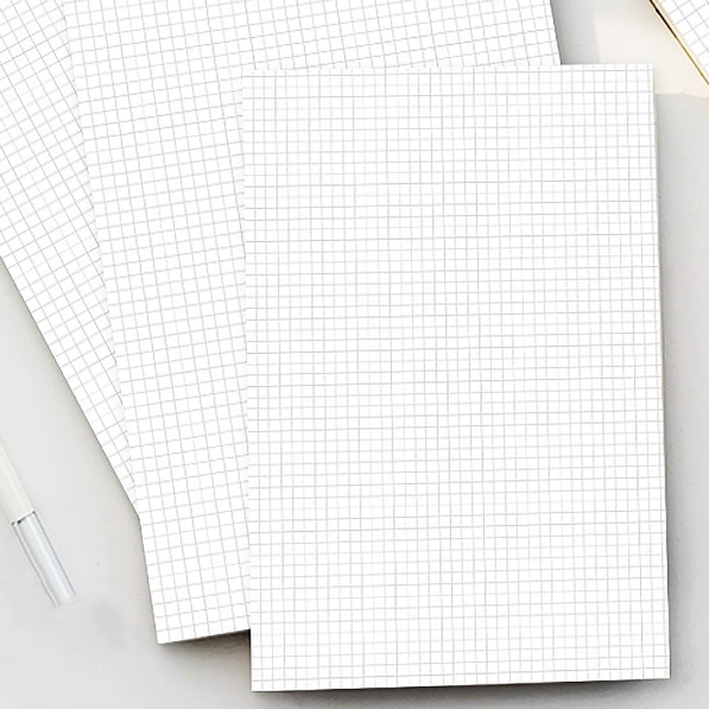 A5 Grid Refill Paper, 6-Hole Graph Paper, 100Sheets / 200Pages Loose-Leaf Grid Paper, 100gsm White Paper, 5.8" x 8.3 "