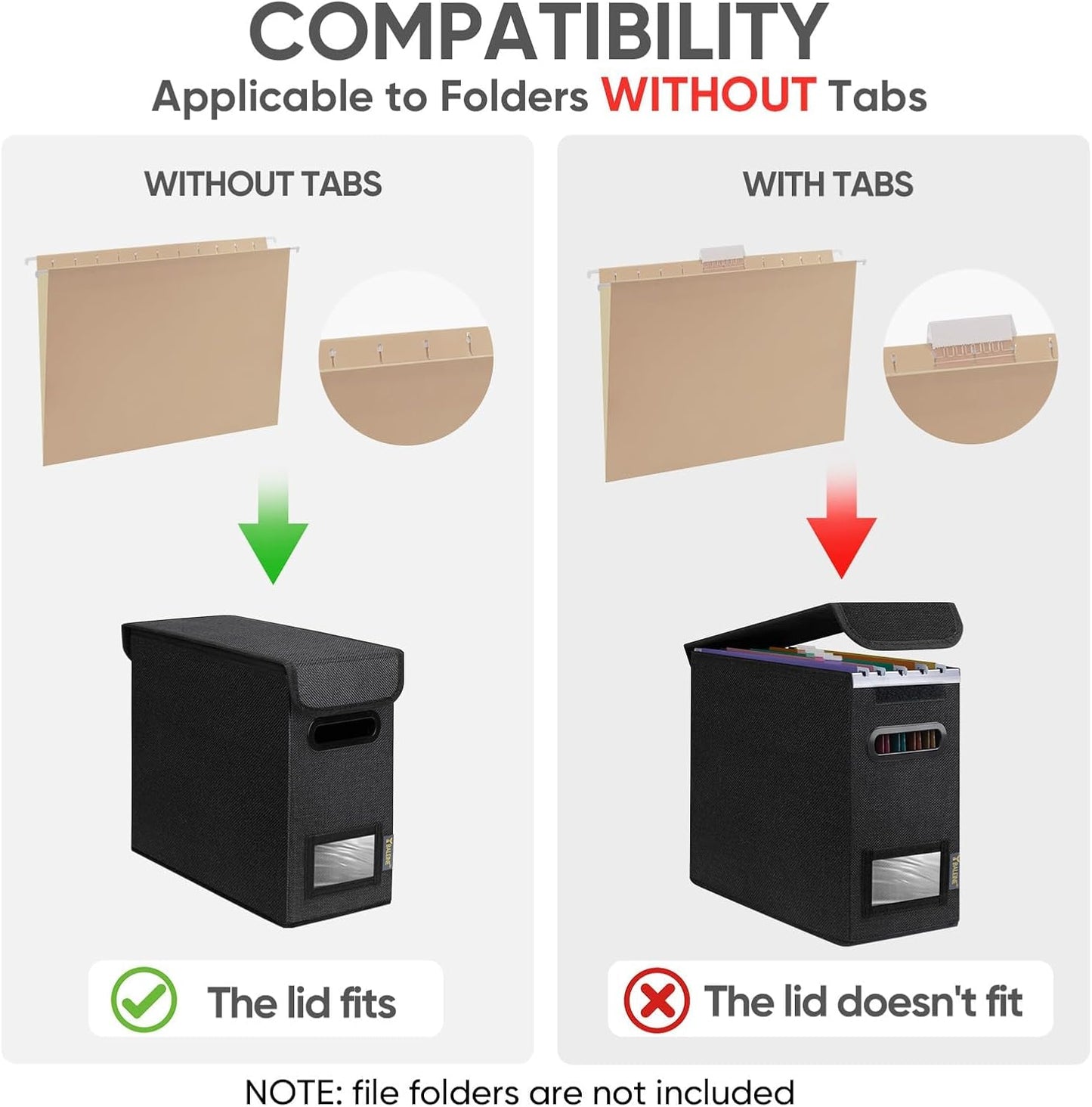 BALEINE File Organizer Box with Lid, Collapsible File Folder Organizer with Plastic Slide, Hanging File Folder Box for Office Document Storage (1 Pack, Black)