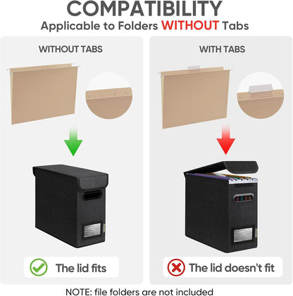 BALEINE File Organizer Box with Lid, Collapsible File Folder Organizer with Plastic Slide, Hanging File Folder Box for Office Document Storage (1 Pack, Black)
