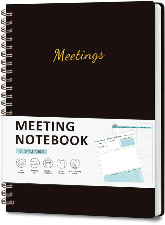 Meeting Notebook for Work Organization, Work Planner Notebook with Action Items, Project Agenda Planner for Note Taking, 160 Pages (6.9" X 9.9"), Perfect Office School Business Supplies for Women & Men(Blue)