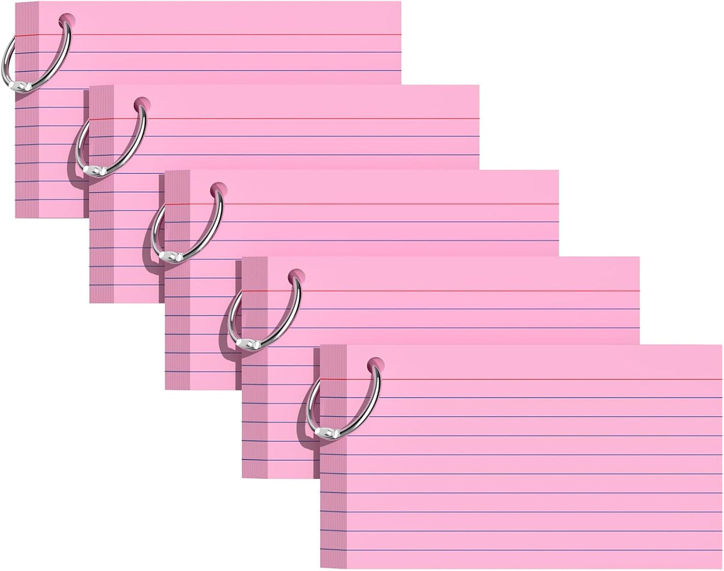 Index Cards 3x5 Inches, 300 PCS, Colored Flash Cards With Ring, Punched Lined Study Card Ruled Flashcards Notecards, Ruled Front And Blank Back, Note Card for School, College And Home