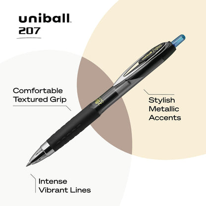 uniball 207 Plus+ Retractable Gel Pens, Medium Point (0.7mm), Black, 4 Pack