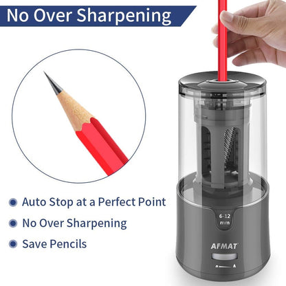 AFMAT Electric Pencil Sharpener, Auto Stop, Super Sharp & Fast, Electric Pencil Sharpener Plug in for 6-12mm No.2/Colored Pencils/Office/Home PS94