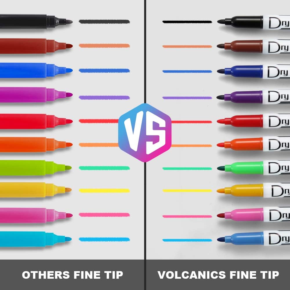 Volcanics Black Dry Erase Markers Low Odor Fine Whiteboard Markers Thin Box of 30