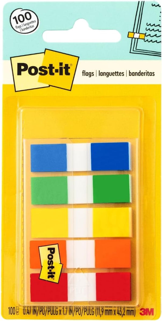 Post-it Flags, 0.47 in. x 1.7 in., One Dispenser with 100 -Count Assorted Pastel Colors Sticky Tabs Per Dispenser, Removable Page Markers for Planners, Journals, and Calendars (100 Flags Total)