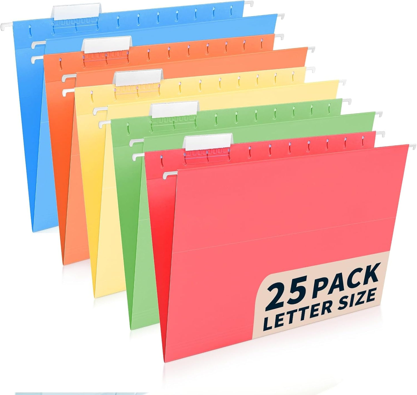 25-Pack Green Hanging File Folders, Letter Size (8.5" x 11") with 1/5-Cut Tabs,Includes 35 Transparent Label Cards & 50 Sticker Labels for Home & Office Organization