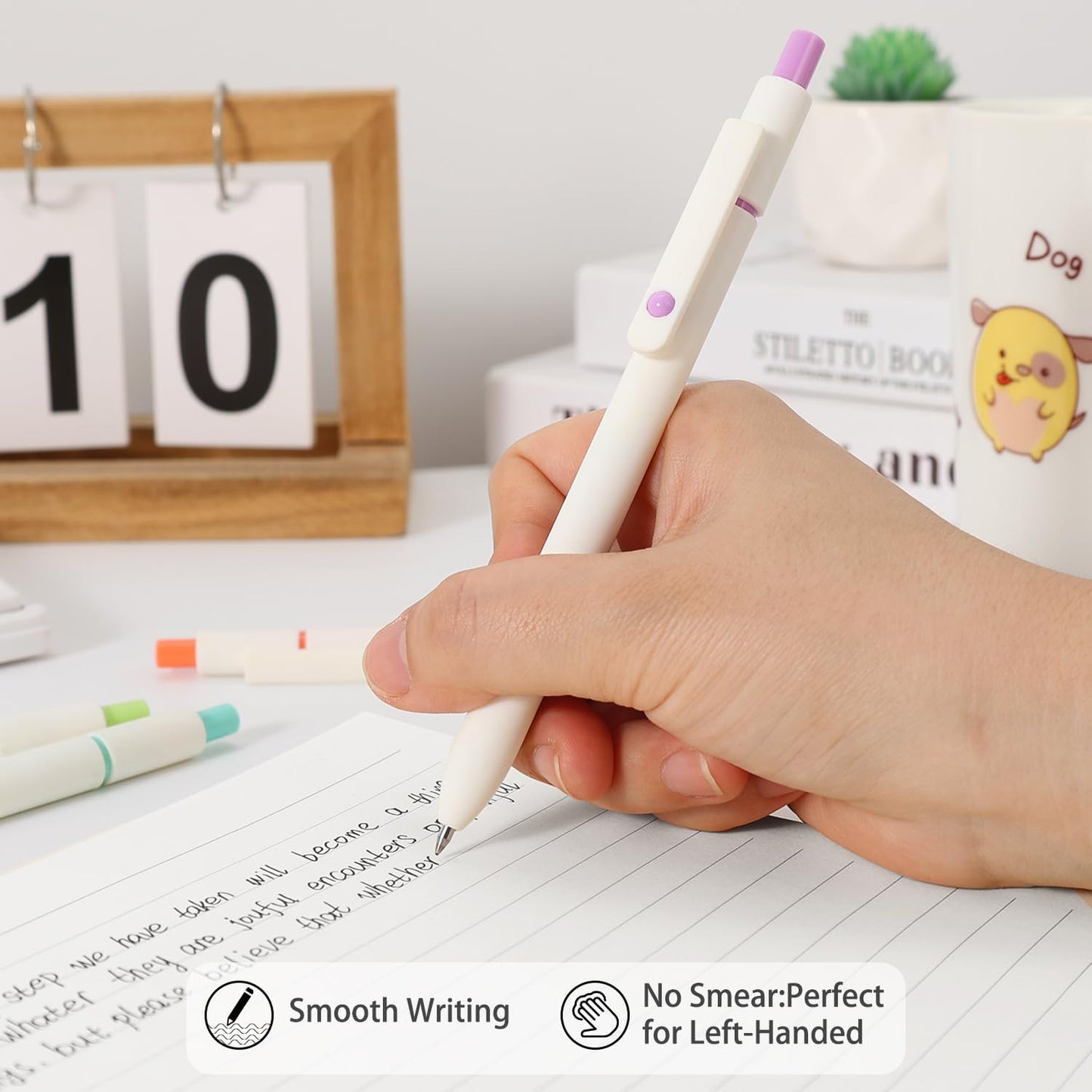 FIOVER 5pcs Gel Pens Quick Dry Ink Pens Fine Point Premium Retractable Rolling Ball Gel Pens Black Ink Smooth Writing for School Office Home