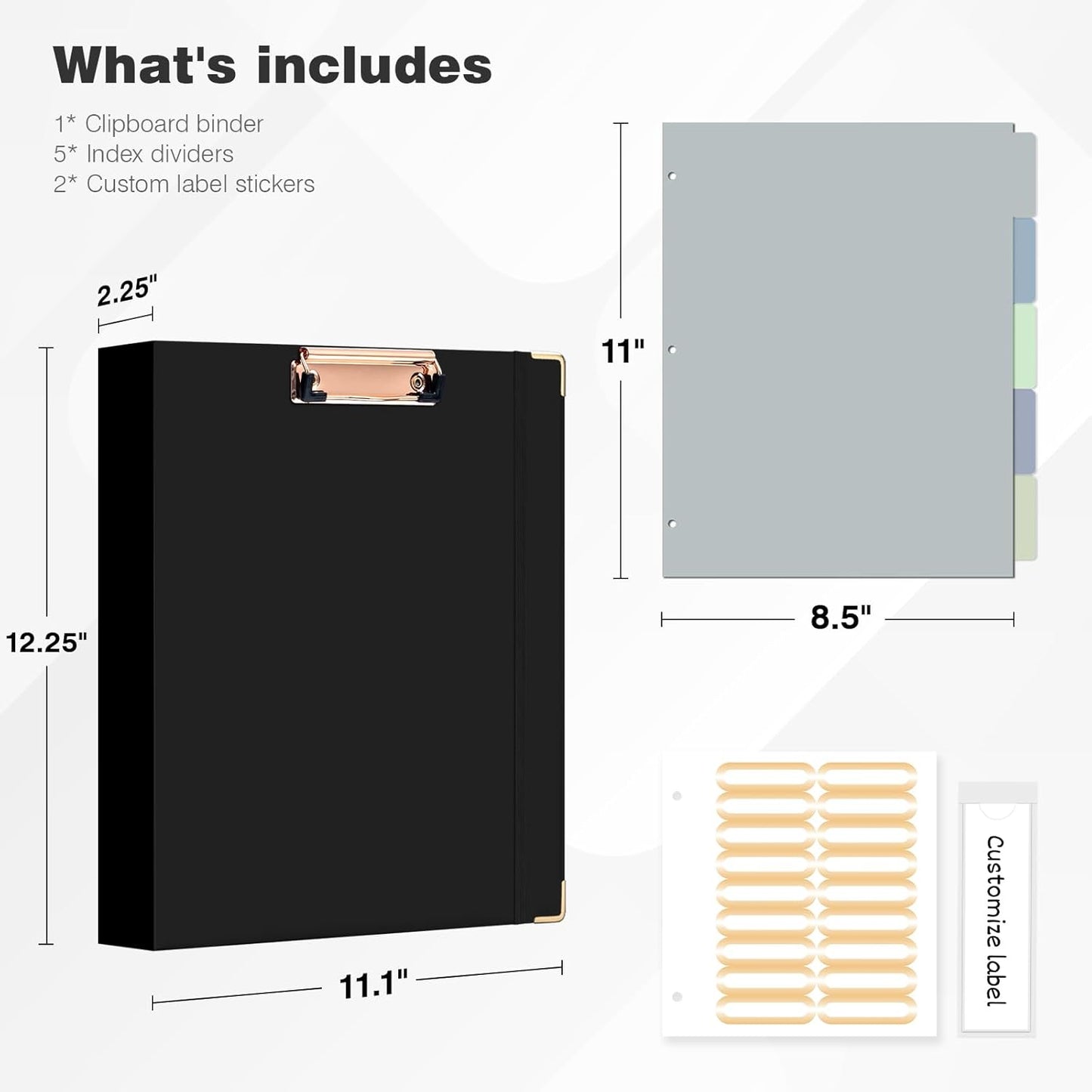 Ospelelf Binder 3 Ring 1 Inch, Floral Round Ring Clipboard Binder for Letter Size with 5 Tab Dividers, File Folder Labels, for School and Office Supplies