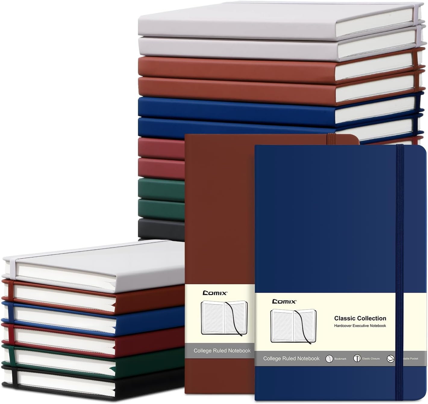COMIX 12 Pack Lined Journal Notebooks, 240 Pages, Medium 5.5" x 8.3", Hardcover, Journaling Notebook for Work, Business Notebooks for School & Office, Journals for Women, Men