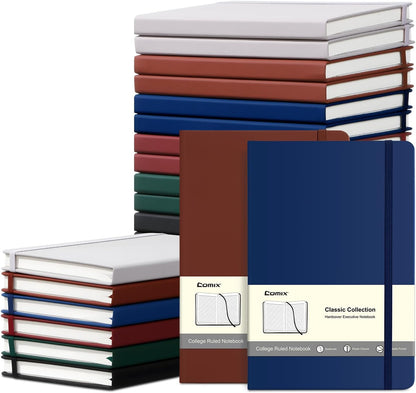 COMIX 12 Pack Lined Journal Notebooks, 240 Pages, Medium 5.5" x 8.3", Hardcover, Journaling Notebook for Work, Business Notebooks for School & Office, Journals for Women, Men