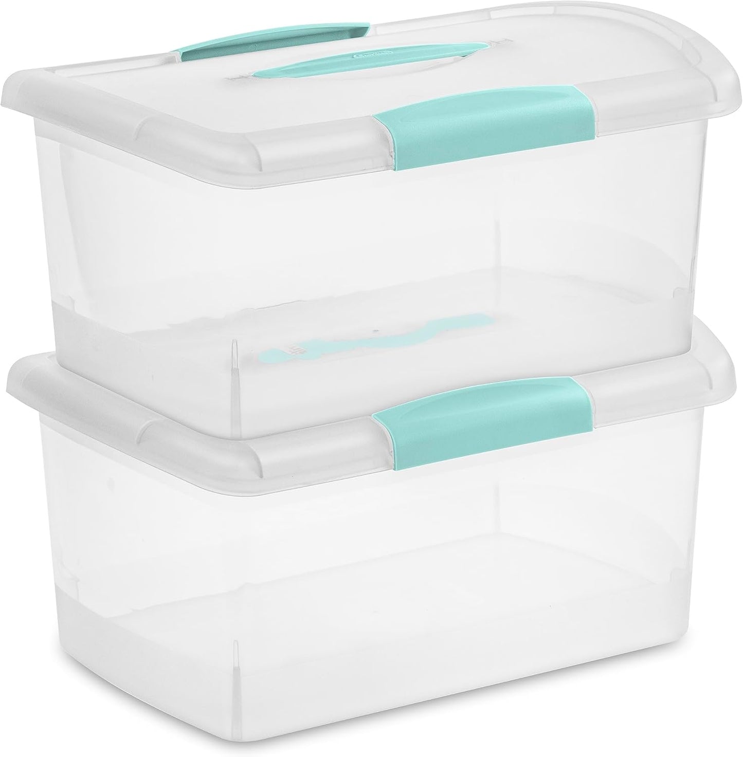 Sterilite Large Nesting ShowOffs, Stackable Small Storage Bin with Latching Lid and Handle, Plastic Container to Organize Office Files, Clear, 6-Pack
