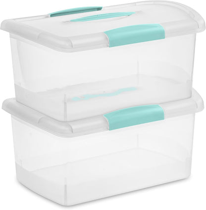Sterilite Large Nesting ShowOffs, Stackable Small Storage Bin with Latching Lid and Handle, Plastic Container to Organize Office Files, Clear, 6-Pack