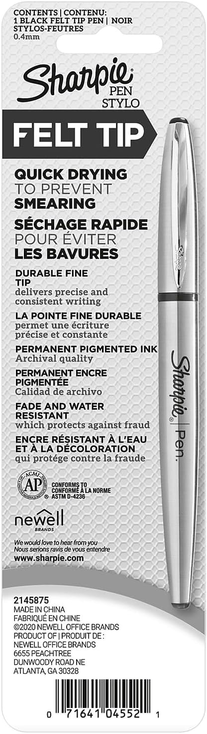 Sharpie Stainless Steel Grip Pen, Fine Point (0.8mm), Black, 1 Count