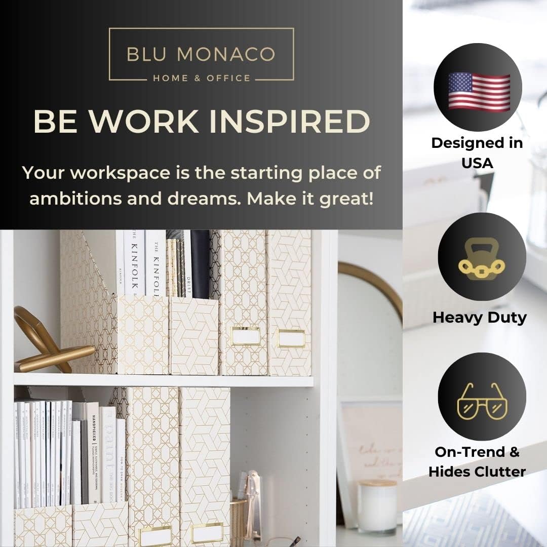 BLU MONACO | Cardboard Magazine File Holder Set of 4 | Vertical Magazine File Holder for Desk and Shelves | Standing File Holder for Classroom School Paper Storage
