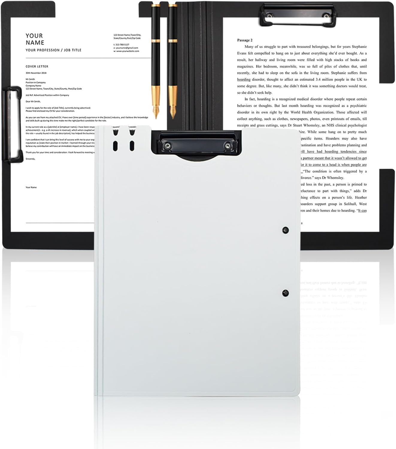 VANRA Clipboard Folder A4 File Cover Clipboards with Double Metal Clips, Plastic Foldable Binder Clipboard with Pen Holder for Office School Classroom (Black)