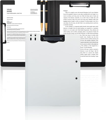 VANRA Clipboard Folder A4 File Cover Clipboards with Double Metal Clips, Plastic Foldable Binder Clipboard with Pen Holder for Office School Classroom (Black)