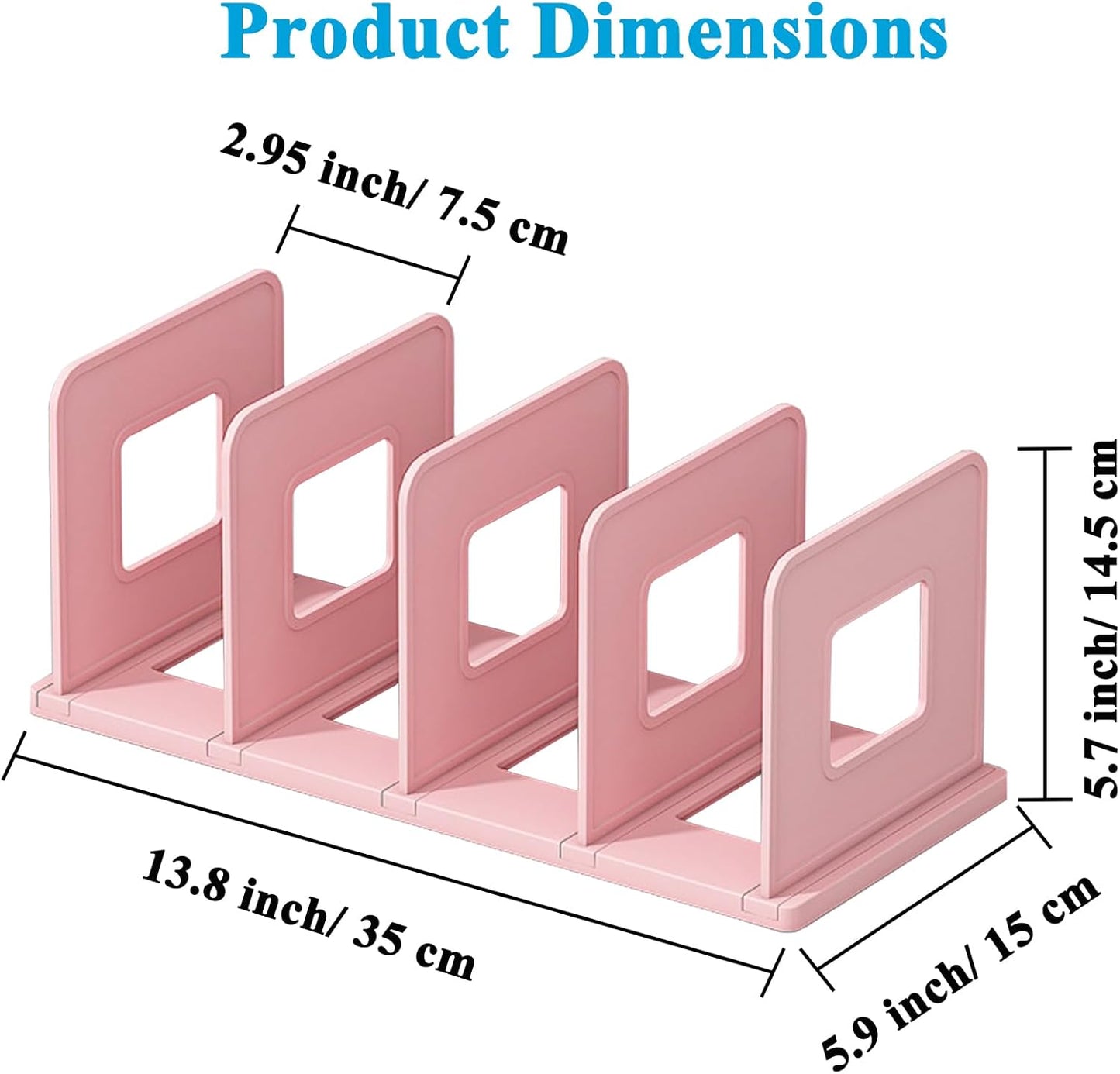 SAYEEC Desk File Sorter Vertical Desktop File Folder Organizer 4 Section Plastic Book Holder Adjustable Shelf Dividers Closet Purse Handbag Mail Binder Organizer Magazine Rack Stand Bookshelf (Pink)