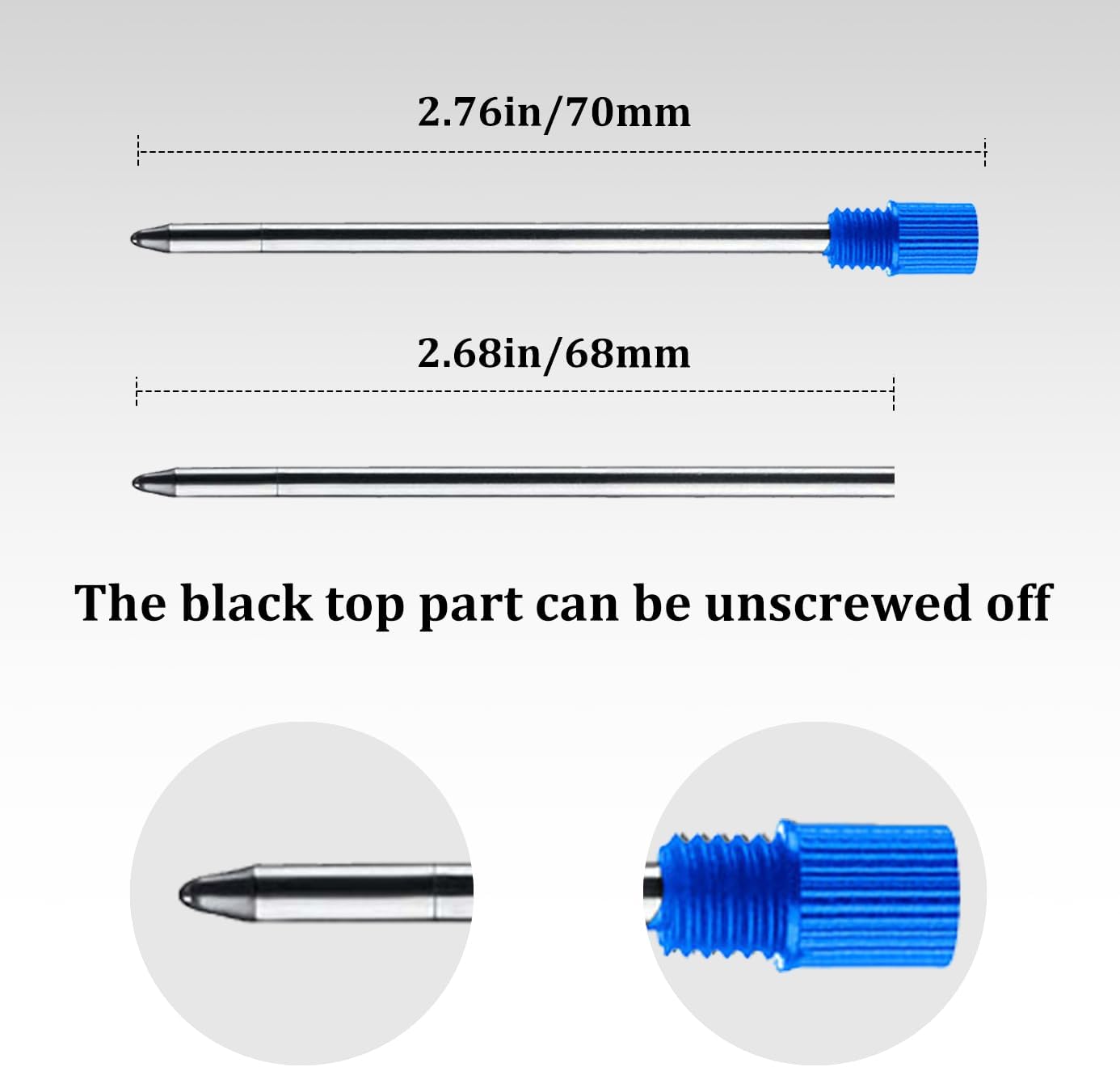 Black Ink Refills (10 Pcs), Replaceable Pen Refills, 2.75 inch (70 mm) Ballpoint Pens Refills, 1mm Medium Tips - Black