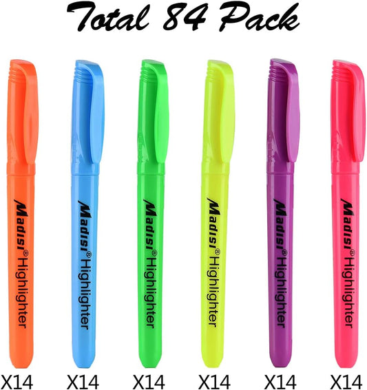 Madisi Highlighters, Chisel Tip, Assorted Colors, Bulk Pack, 84-Count