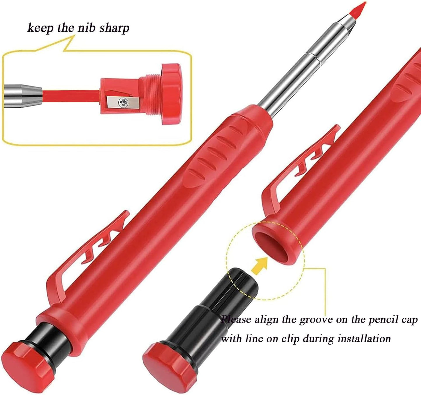 TuTuYa 36 Pencil Refill with 1 Solid Carpenter-Pencil, 2.8mm Waterproof Lead Refills Replacement, with Sharpener, Long Reach/Deep Hole/Long Nose for Architect &Carpenter Woodwork Construction Building