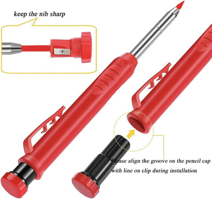 TuTuYa 36 Pencil Refill with 1 Solid Carpenter-Pencil, 2.8mm Waterproof Lead Refills Replacement, with Sharpener, Long Reach/Deep Hole/Long Nose for Architect &Carpenter Woodwork Construction Building