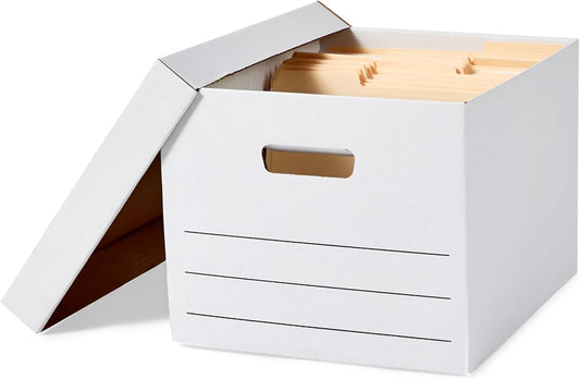 Amazon Basics Storage/Filing Boxes with Lift-Off Lid, Letter/Legal Size, Collapsible, Tape-Free Assembly, White, 16.2" L x 12.5" W x 10.5" H, 20-Pack