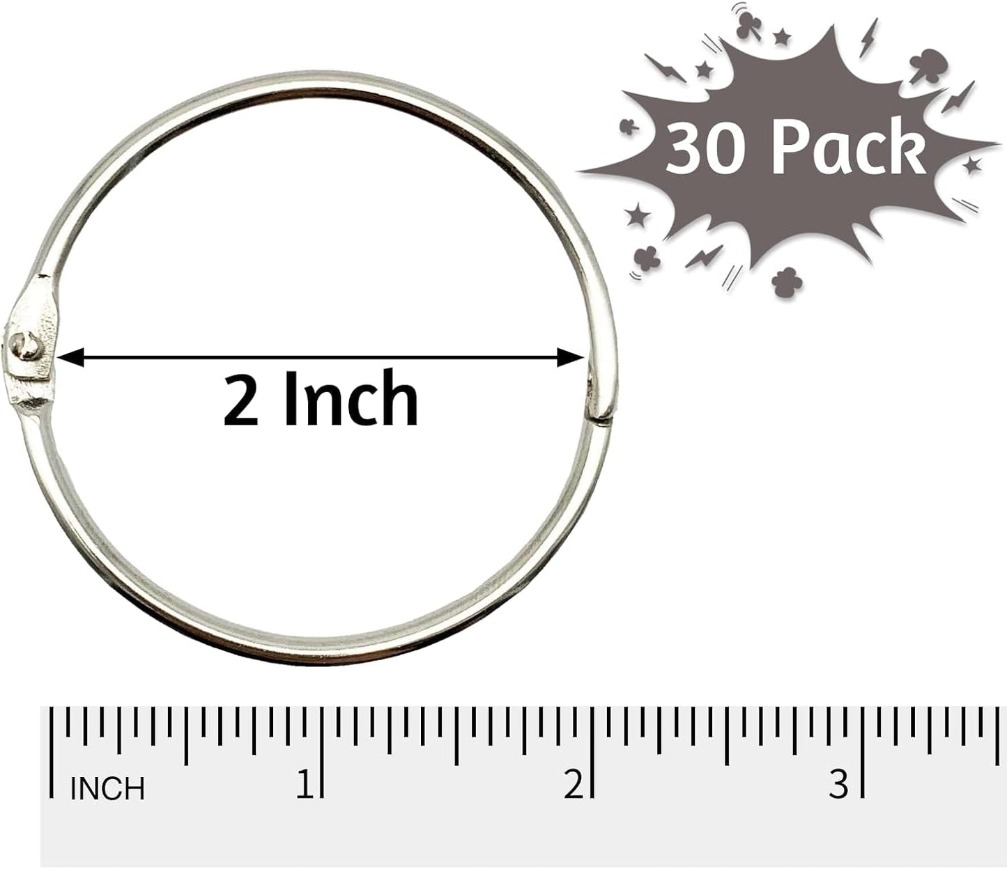 OWLKELA 2 Inch 30 Pack Loose Leaf Binder Rings, Keychain Key Ring with Metal Nickel Plated for Index Cards, Ideal for School, Home, or Office