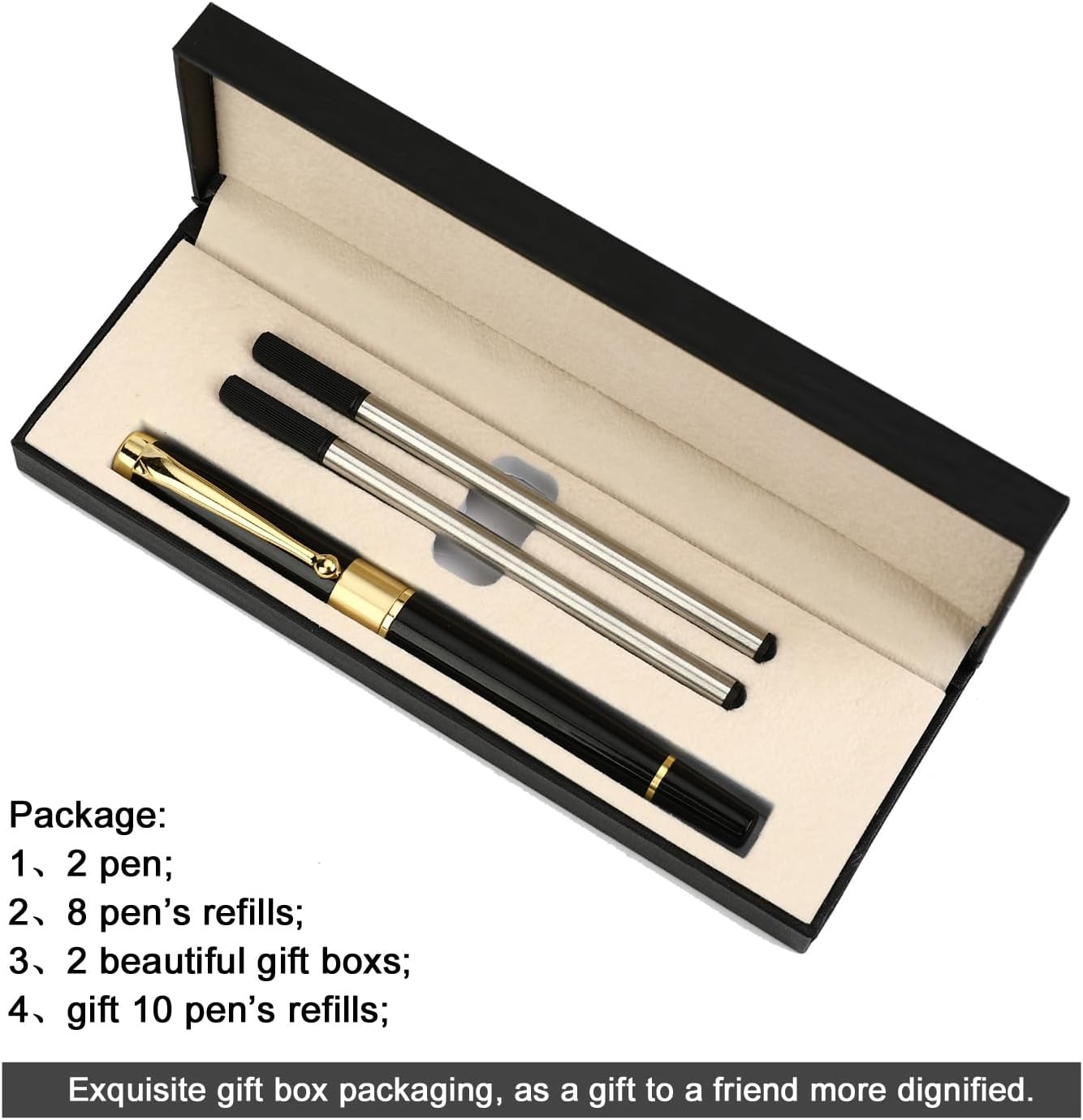 YIVONKA Ballpoint Pen Black Refill,Luxury Ballpoint Line width 0.5mm,Best Ball Pen Gift Set for Men & Women Professional Executive,Office,Nice BallPens Classy Gift Box (Black)