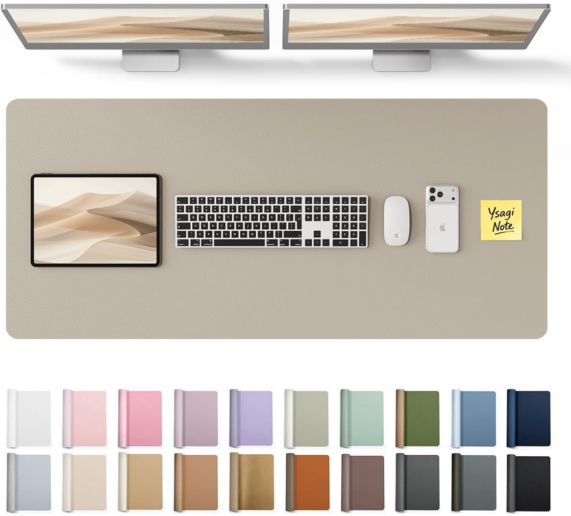 YSAGi Leather Desk Pad Protector, Office Desk Mat, Large Mouse Pad, Non-Slip PU Leather Desk Blotter, Waterproof Laptop Desk Writing Pad for Office and Home (23.6" x 13.8", Eggshell) - Colors B