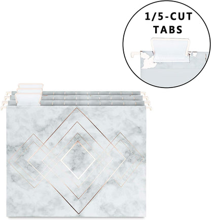 Y YOMA 12 Pack Rose Gold Hanging File Folders Letter Size Decorative File Folder Cute Pretty Hanging Folder Organizer for Filing Cabinet Office Home with 1/5-Cut Adjustable Tabs, 3 Gold Foil Design