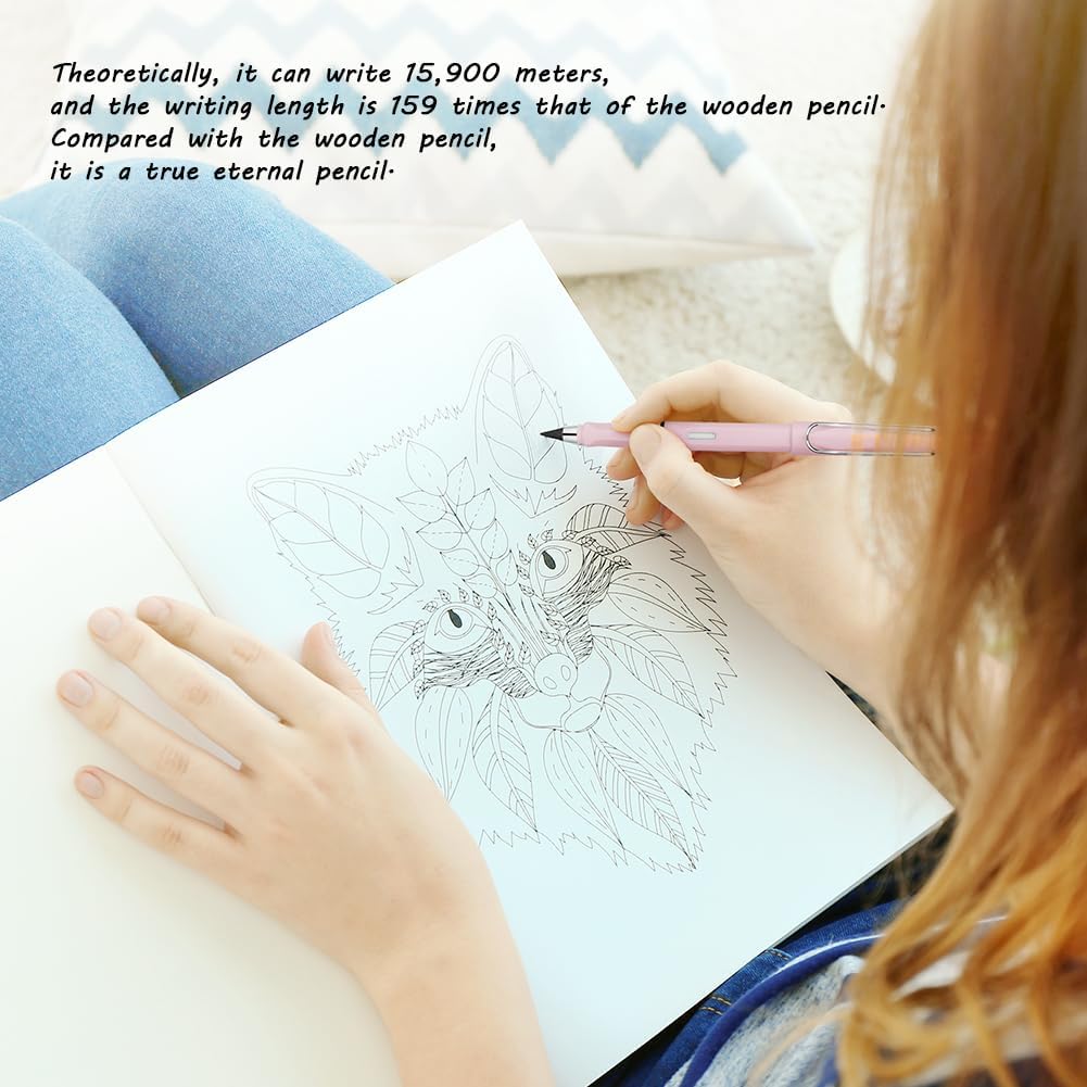 Ainiv Inkless Pencil with Eraser - 5 Sets Infinity Pencil, Reusable with Extra 5 Eraser & 5 Replaceable Nibs for Home, Office & School Writing, Drawing