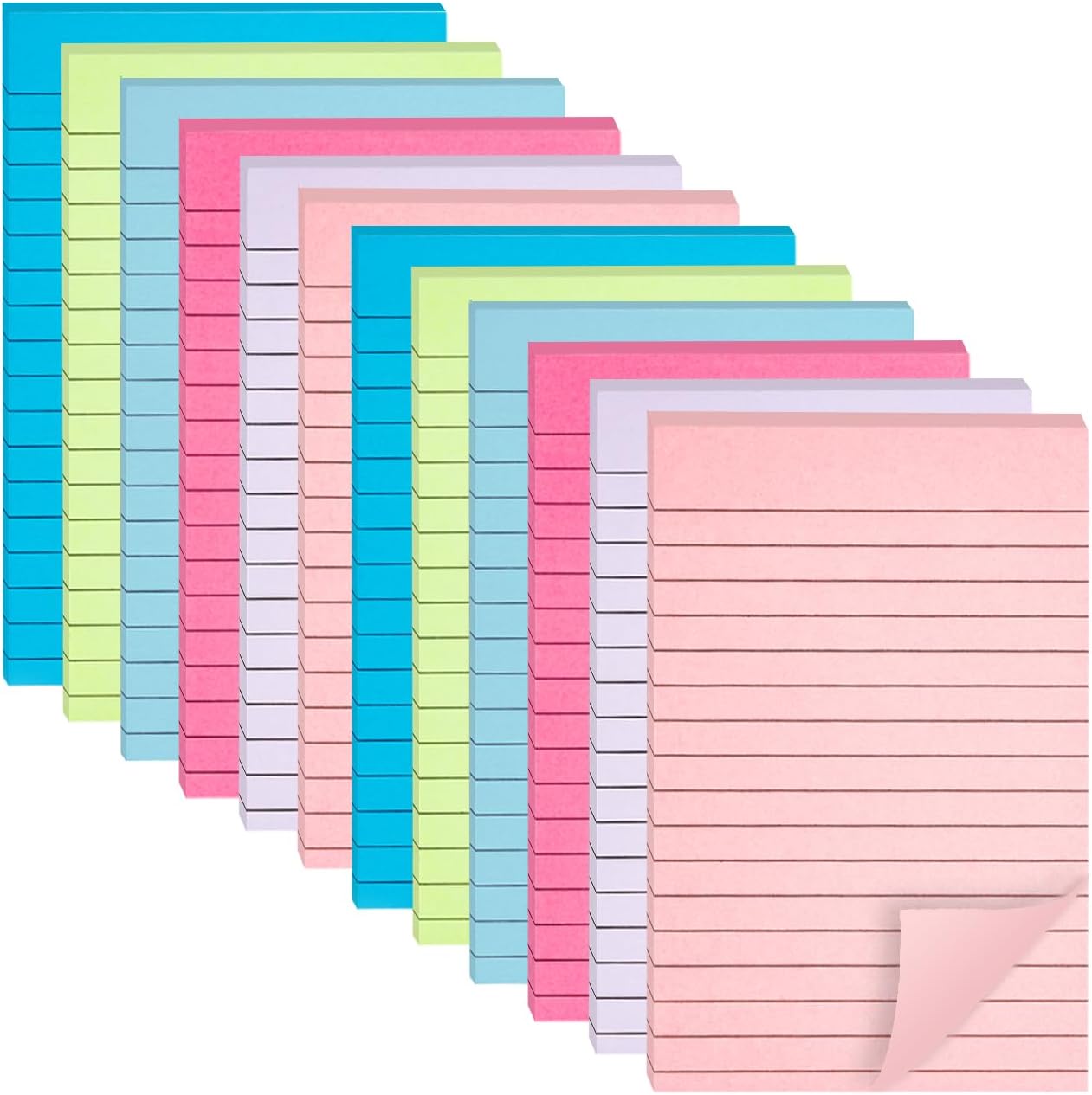 12 Pack Lined Sticky Notes, 3x3 Inch & 4x6 Inch, Ruled Self-Stick Memo Pads, Sticky Notes for Writing, to-Do Lists, Office, School, Home (Neon, 4x6 in)